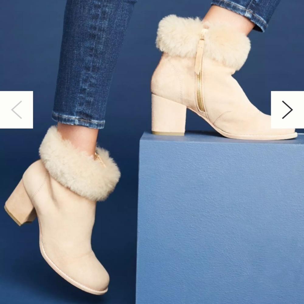 ANTHROPOLOGIE Bill Blass Shearling-trimmed Booties Size 8.5